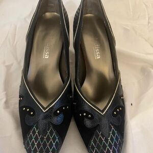 Melissa Black and Silver Patterned Heels